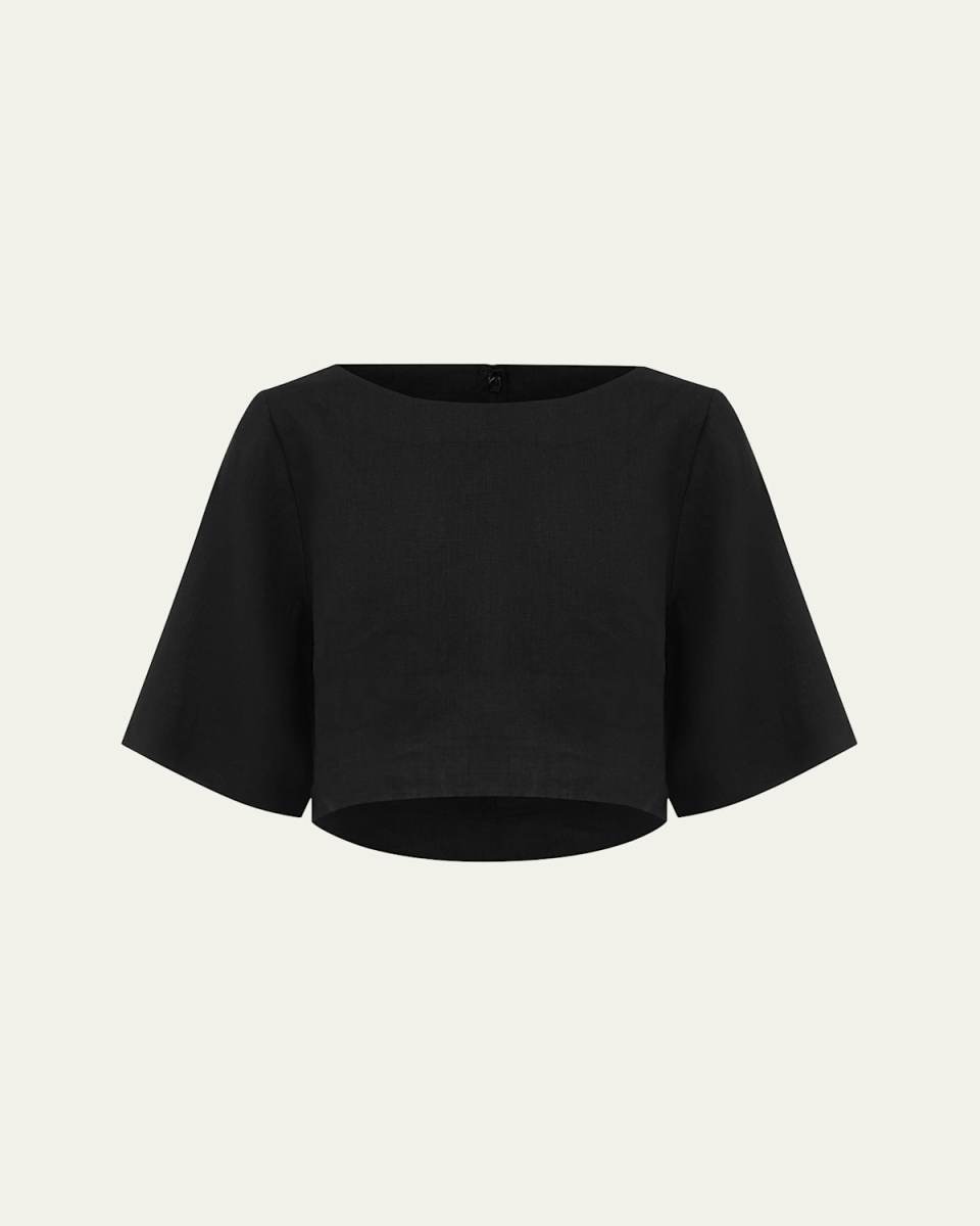 Shay Boat-Neck Relaxed Linen Crop Top