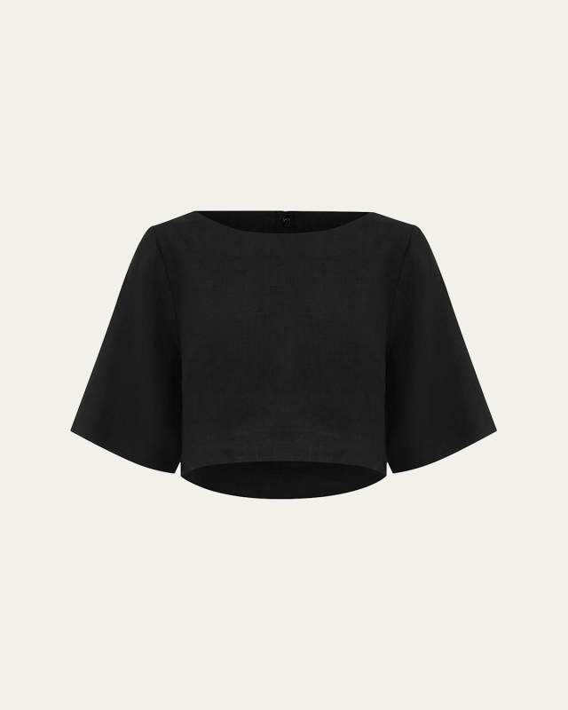 Shay Boat-Neck Relaxed Linen Crop Top