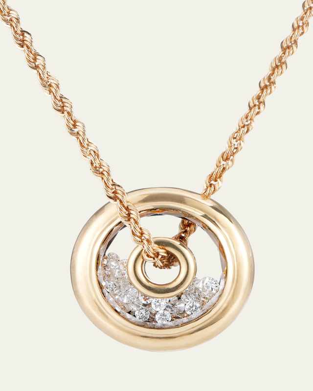 18K Yellow Gold Roda Diamond Kaleidoscope Shaker Pendant Necklace