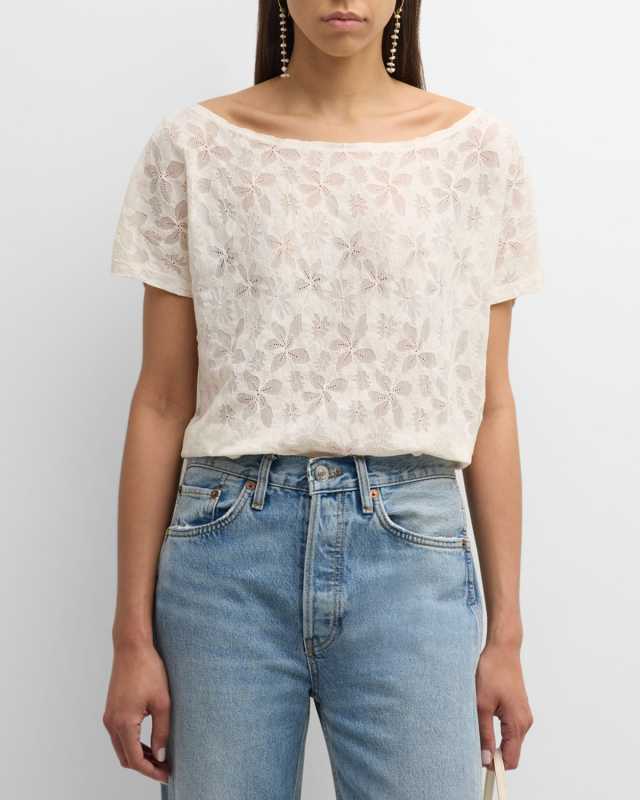 Scoop-Neck Floral Lace Tee