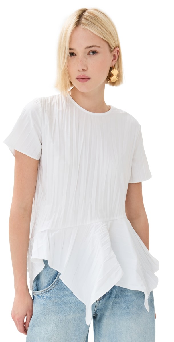 Marques'Almeida Cap Sleeve Plissé Top White