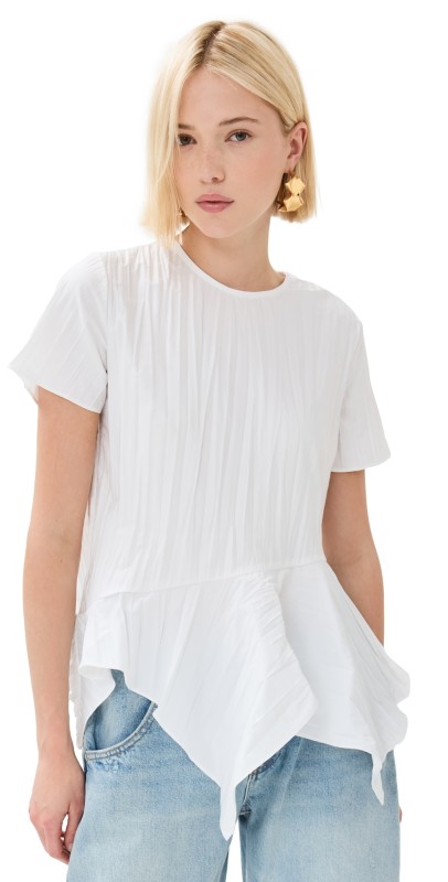 Marques Almeida Cap Sleeve Plissé Top White