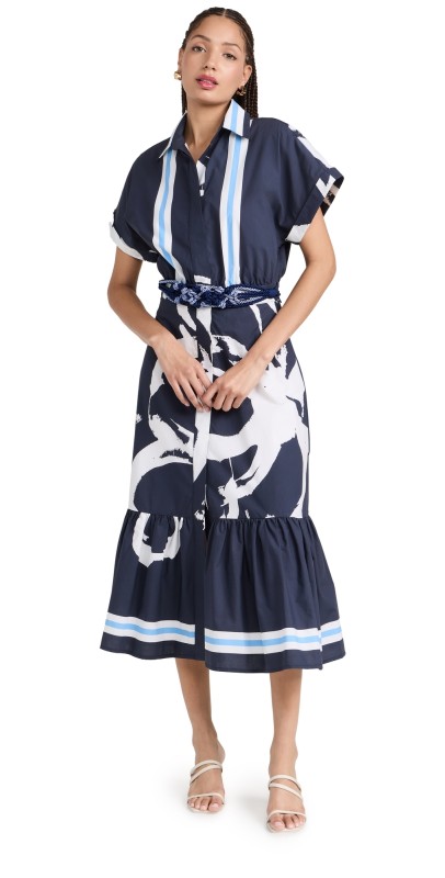 Silvia Tcherassi Loni Dress Navy Stripes Bloom