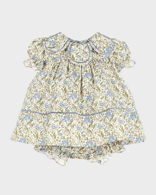 Girl's Floral-Print Petal Float Dress W/ Bloomers, Size 6M-3