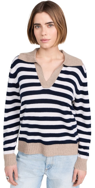 Jumper 1234 Stripe Collar Cashmere Pullover Orange Brown Navy Cream