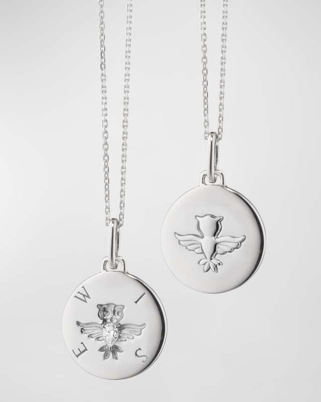 Sterling Silver Wise Owl Intaglio Charm Necklace with White Sapphire