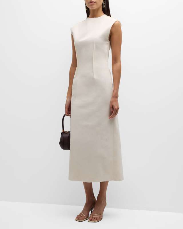 Sleeveless Raw-Trim Midi Dress