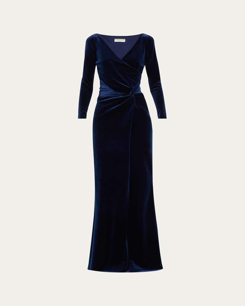 Axas Side-Twist Velvet Trumpet Gown