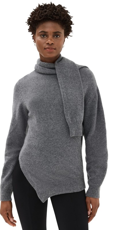 Róhe Twisted Scarf Sweater Mid Grey Melange