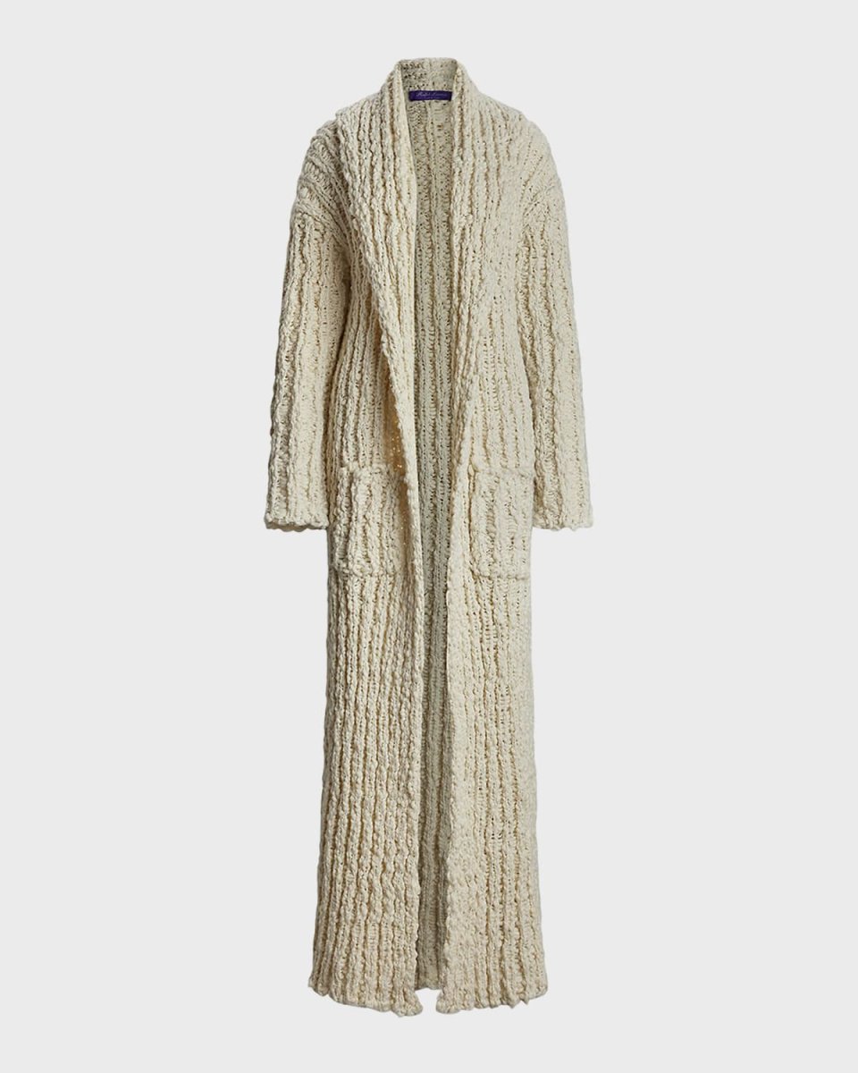 Slub Wool Long Shawl-Collar Cardigan