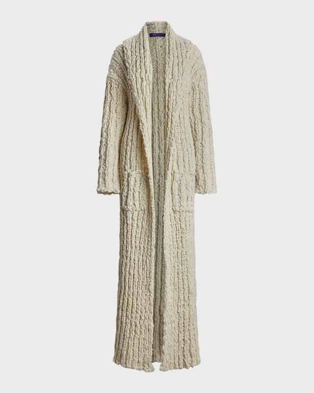 Slub Wool Long Shawl-Collar Cardigan