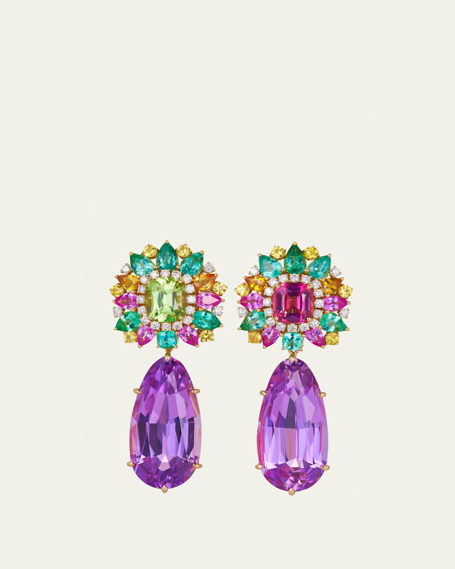 18K Gold Paraiba Tourmaline Multi-Stone Drop Earrings