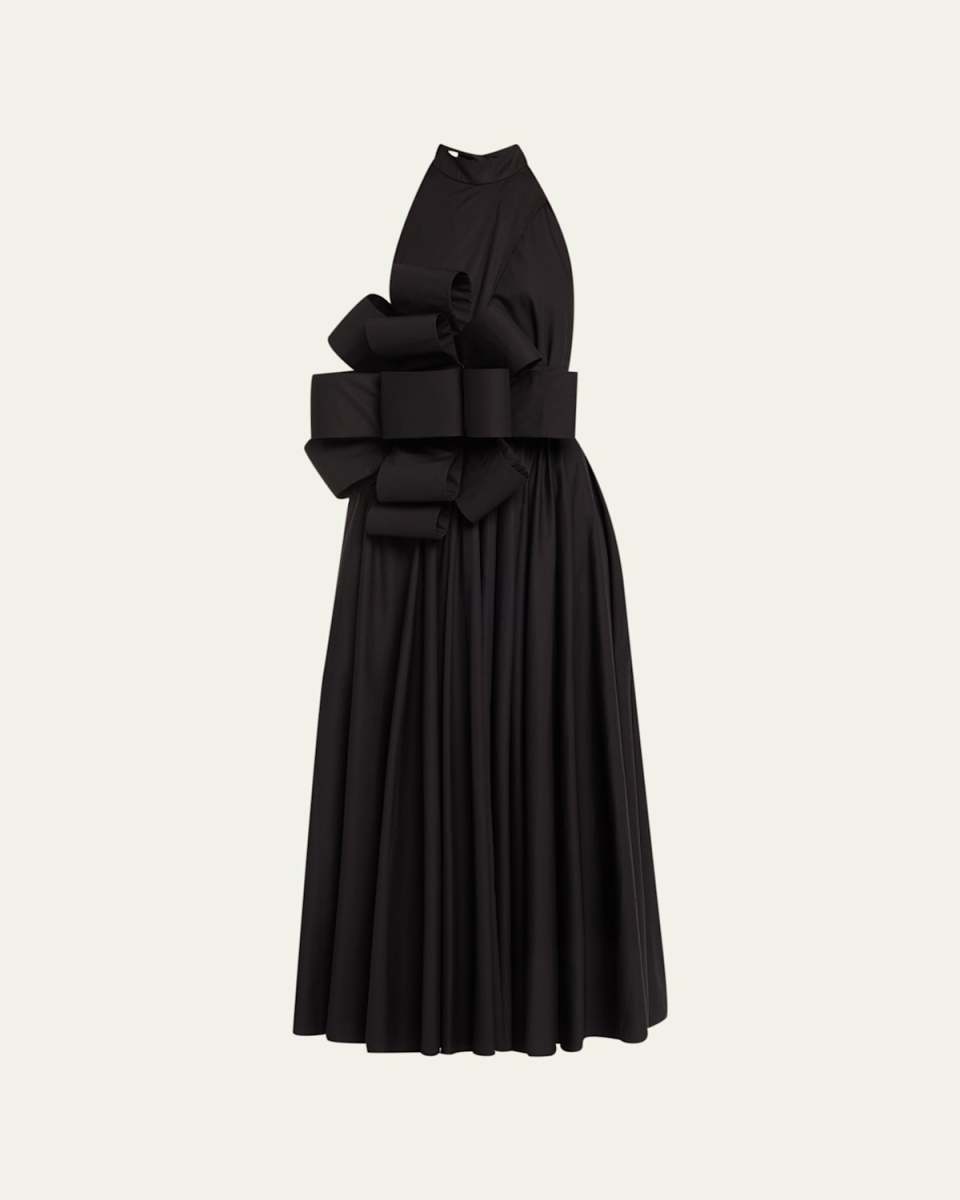 Halter Pleated Dress with Car Bow