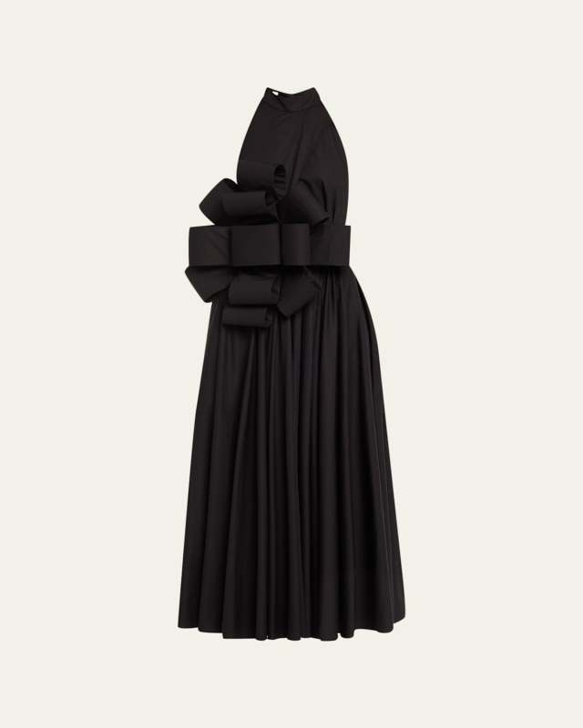 Halter Pleated Dress with Car Bow