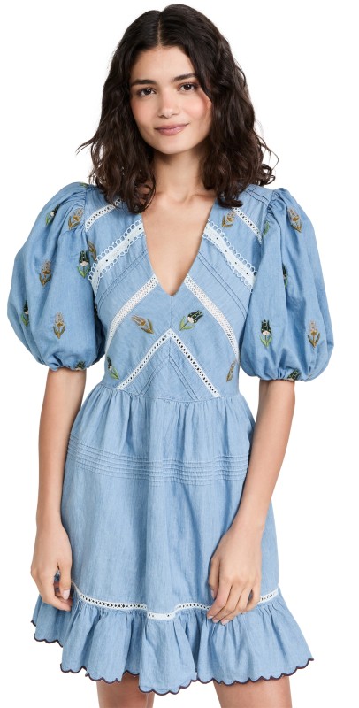 Lug Von Siga Emma Dress Blue Denim W. Embroidery