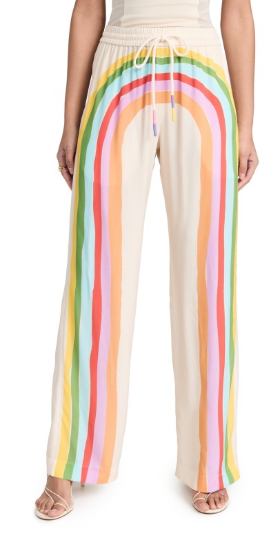 Mira Mikati Stripe Print Pyjama Style Trousers Ecru/Multi
