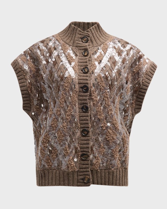 Opera Cashmere Knit Vest with Paillette Details