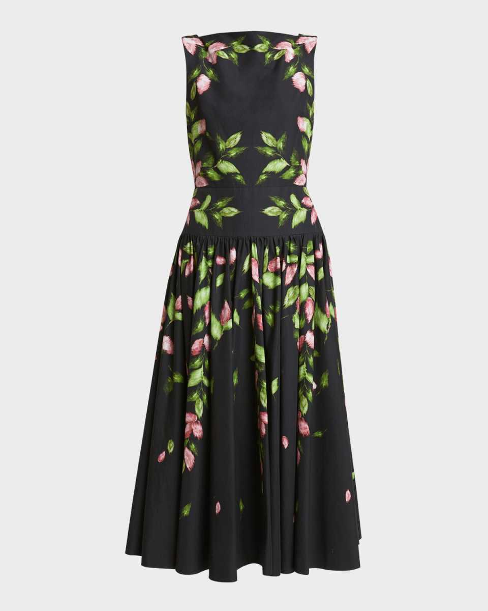 Floral Drop-Waist Sleeveless Midi Dress