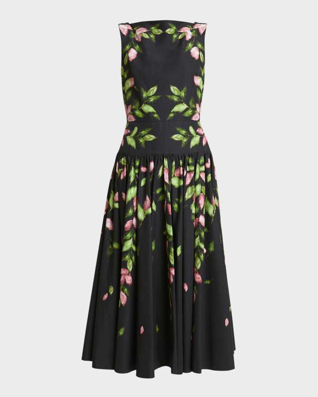 Floral Drop-Waist Sleeveless Midi Dress