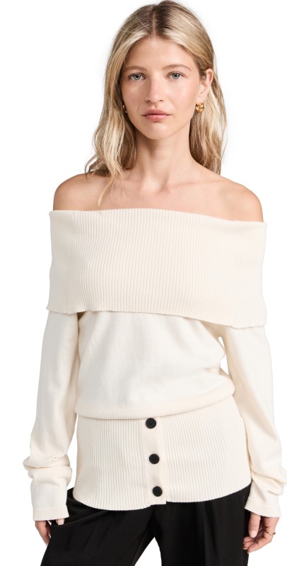 Pixie Market Louise Off The Shoulder Knit Top Off White