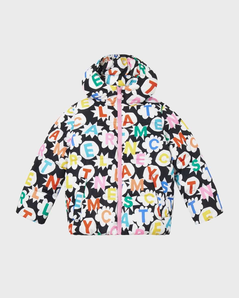 Girl's Multicolor Logo-Print Puffer Coat, Size 4-