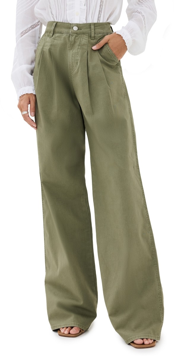 Veronica Beard Jean Mia Wide Leg Trousers with Double Pleats Stone Army