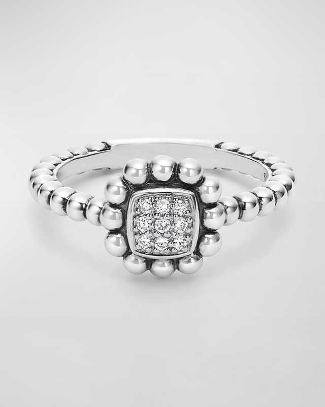 Sterling Silver Caviar Spark Ring with Diamonds
