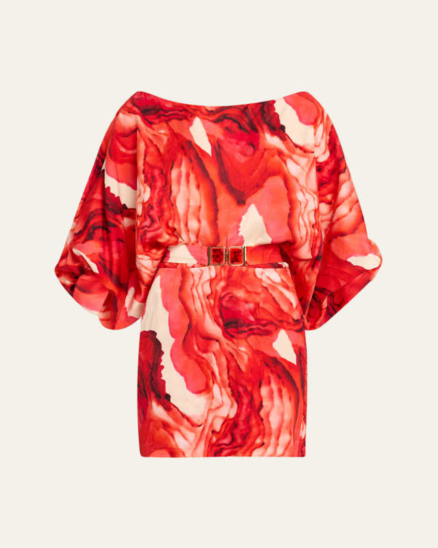 Manon Abstract Off-Shoulder Mini Dress with Belt