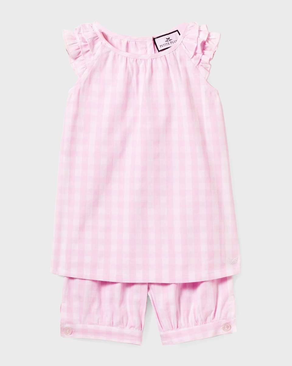 Girl's Gingham 2-Piece Pajama Short Set, Size 6M-14