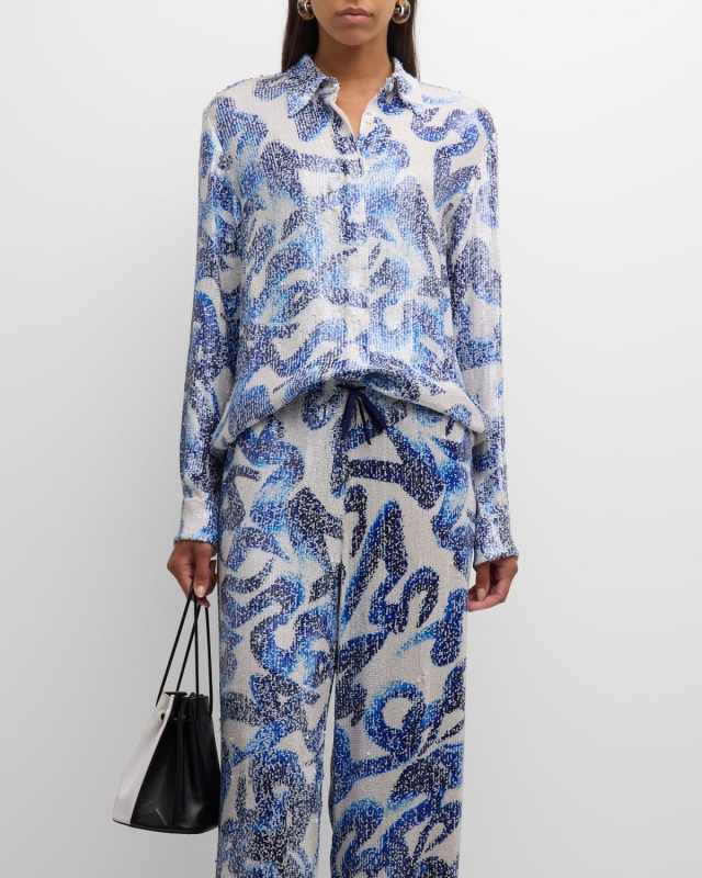 Chowy Abstract Sequined Button Down Blouse