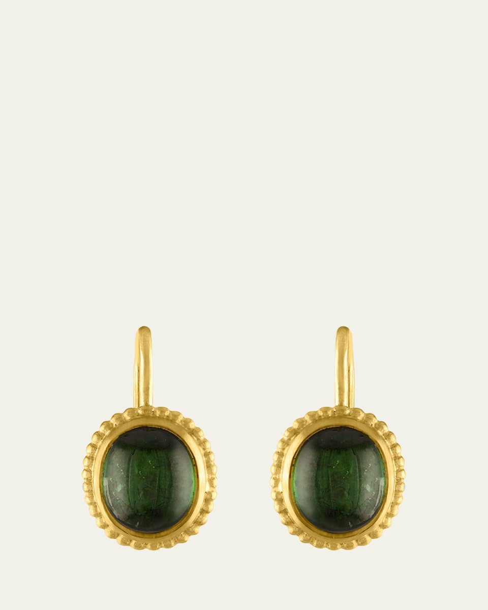Green Tourmaline Granulated Hook Earrings