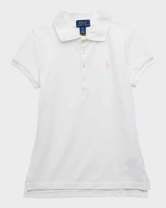 Girl's Short-Sleeve Logo Embroidery Polo Shirt, Size S-XL