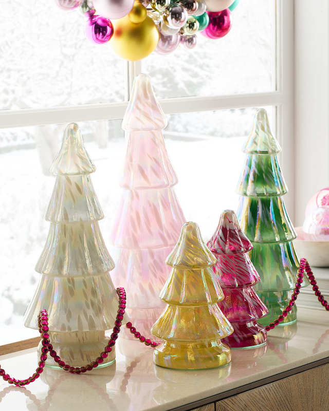 Assorted Glass Christmas Trees, Set of 5