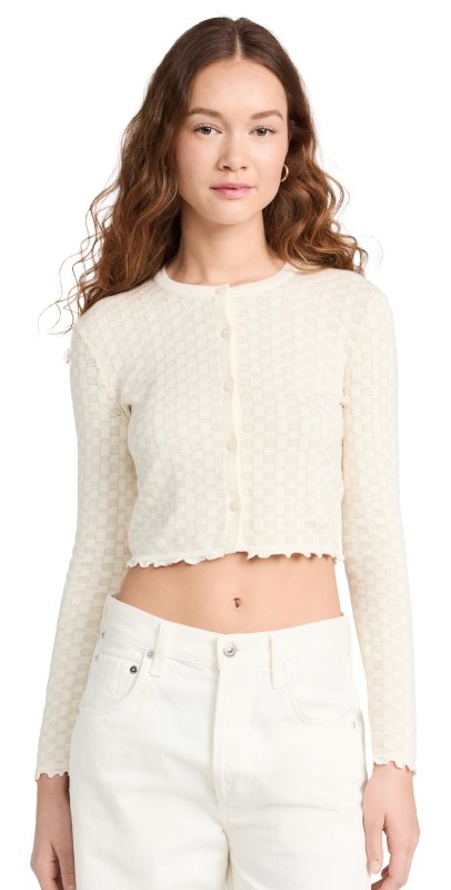Guest in Residence Checker Shrunken Cardigan Cream