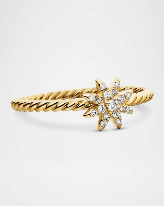Petite Starburst Station Ring with Diamonds in 18K Gold, 7.5mm