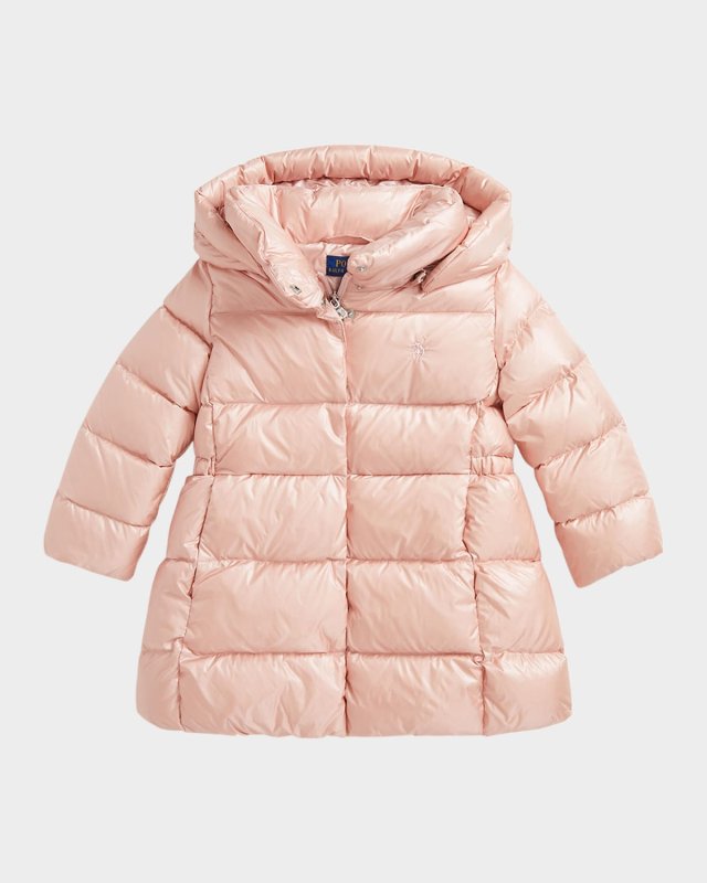 Girl's Metallic Embroidered Pony Puffer Coat, Size 2-