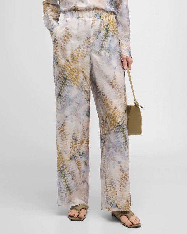Riverside Fern-Print Straight-Leg Twill Pants