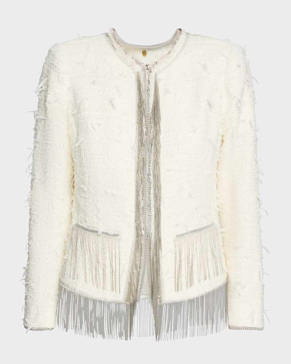 Leyla Chain-Trim Fringe Tweed Jacket