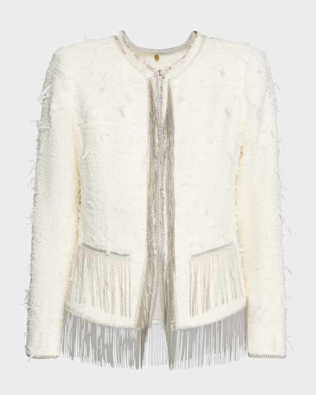 Leyla Chain-Trim Fringe Tweed Jacket