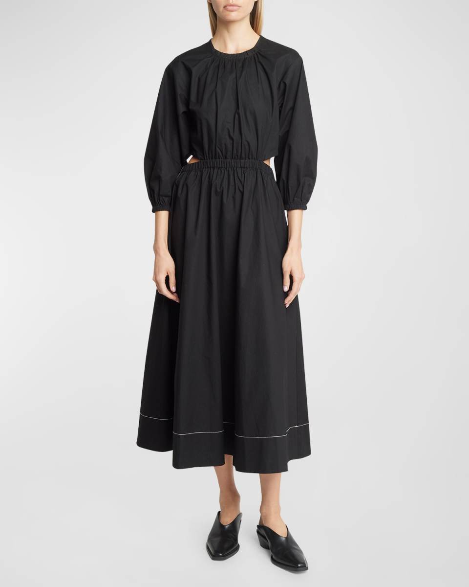 Nora Backless Puff-Sleeve Midi Dress