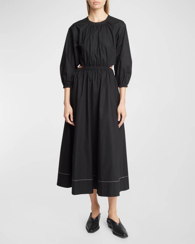 Nora Backless Puff-Sleeve Midi Dress