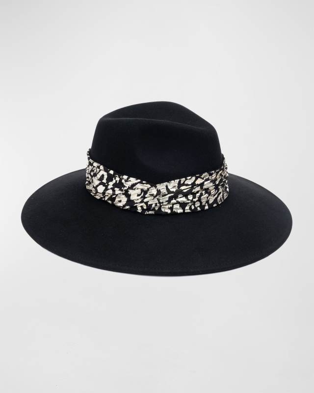 Emmanuelle Wool Fedora Hat w/ Metallic Leopard-Print Band