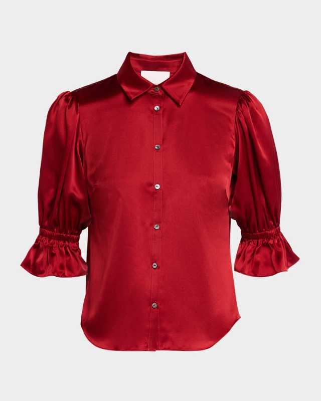 Fiona Silk Satin Short-Sleeve Top