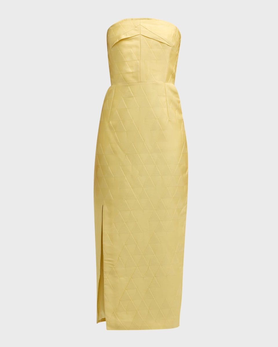 Pola Strapless Triangle Jacquard Slit Midi Dress