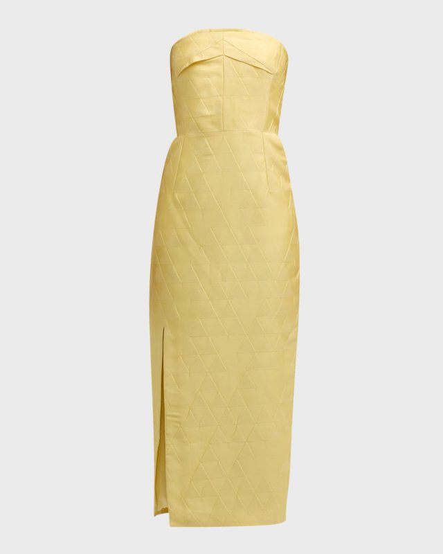 Pola Strapless Triangle Jacquard Slit Midi Dress