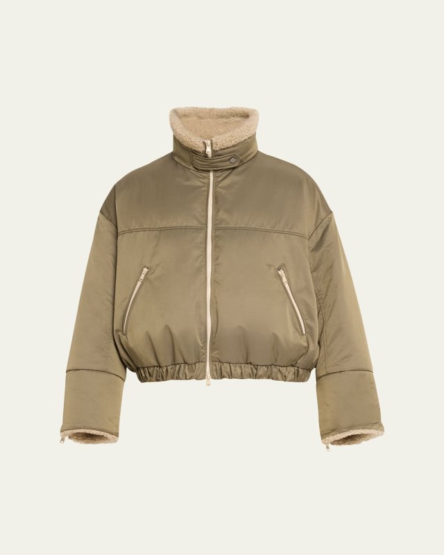 Techno Satin Waterproof Puffer with Cashmere Collar