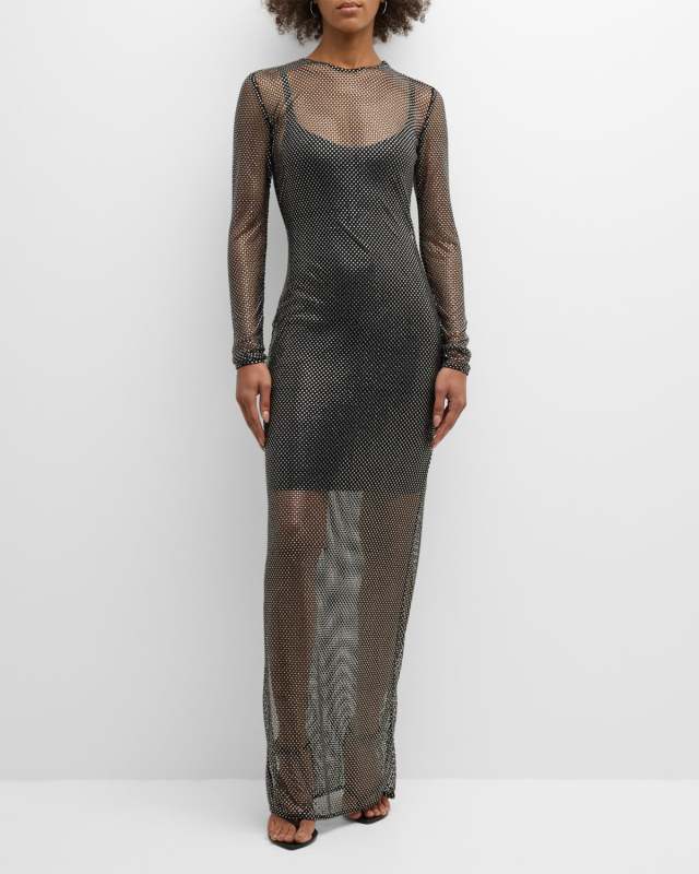 Netted Column Gown with Crystal Embellishment