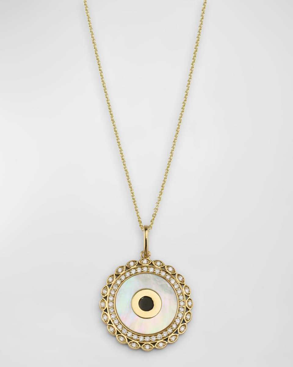 Large Marquise Eye Border Stone Inlay Evil Eye Charm on Light Tiffany Chain, 18"L