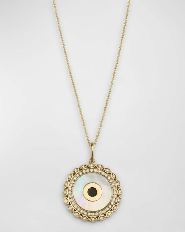 Large Marquise Eye Border Stone Inlay Evil Eye Charm on Light Tiffany Chain, 18"L