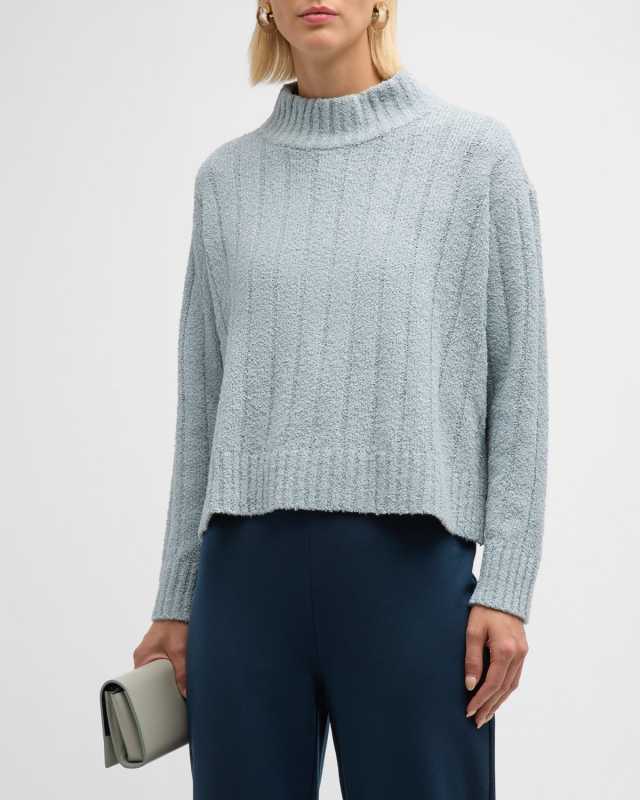 Fluffy Ribbed Mock-Neck Sweater